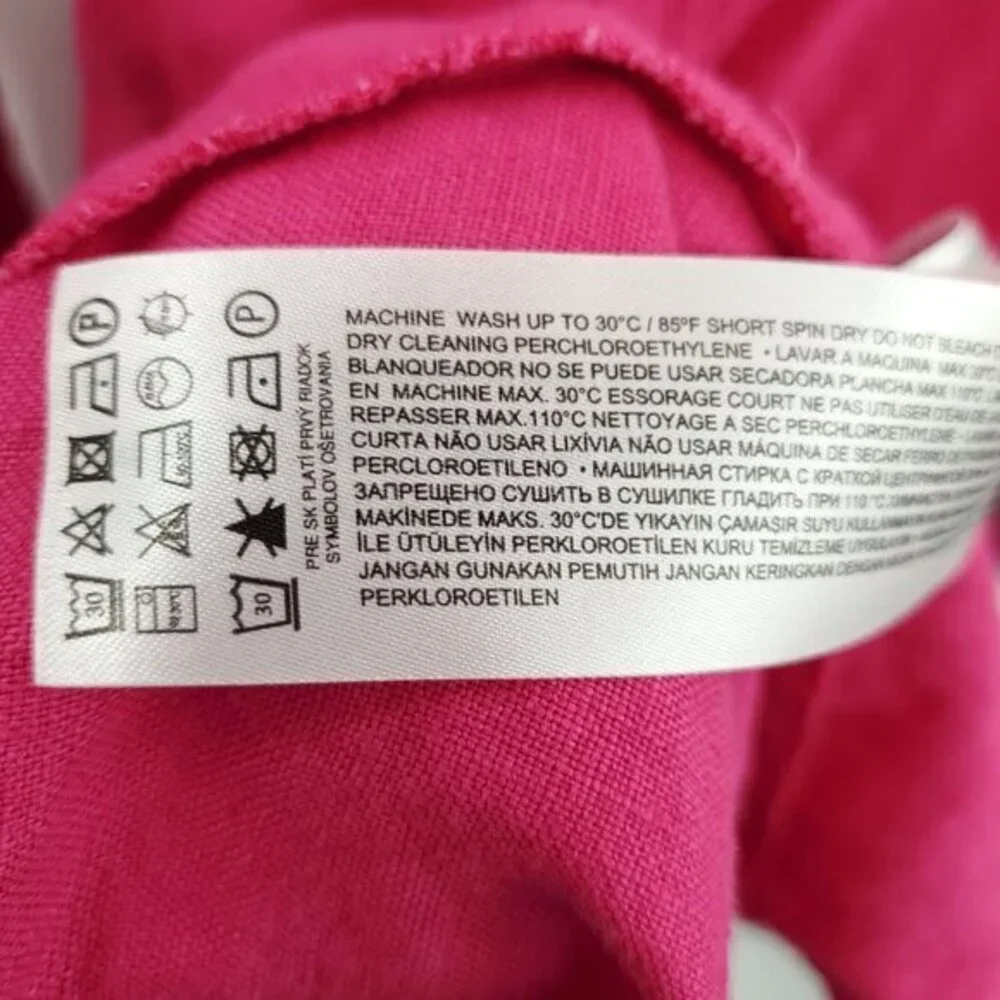 Mango 100% Linen Fuchsia/Barbie Pink Collared Wrap Dress 12